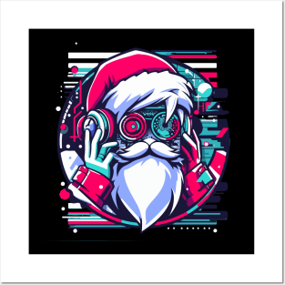 Santa Claus with headphones on his ears listening to music Posters and Art